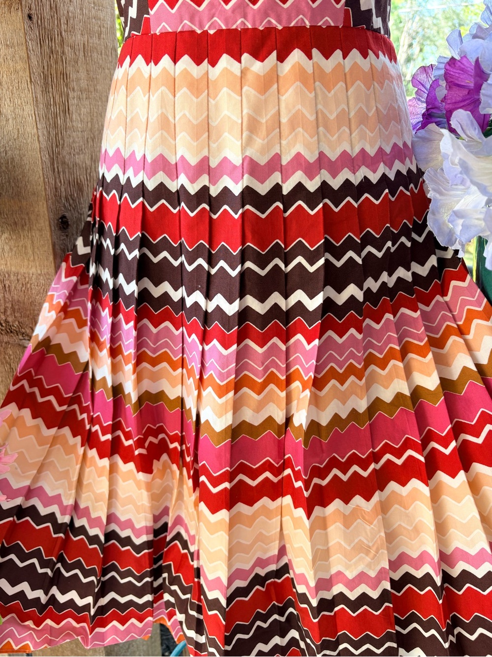 Max & Cleo Red Brown Pink Ric Rac Design Fit & Flare Sundress Adjustable Straps - Picture 5 of 9